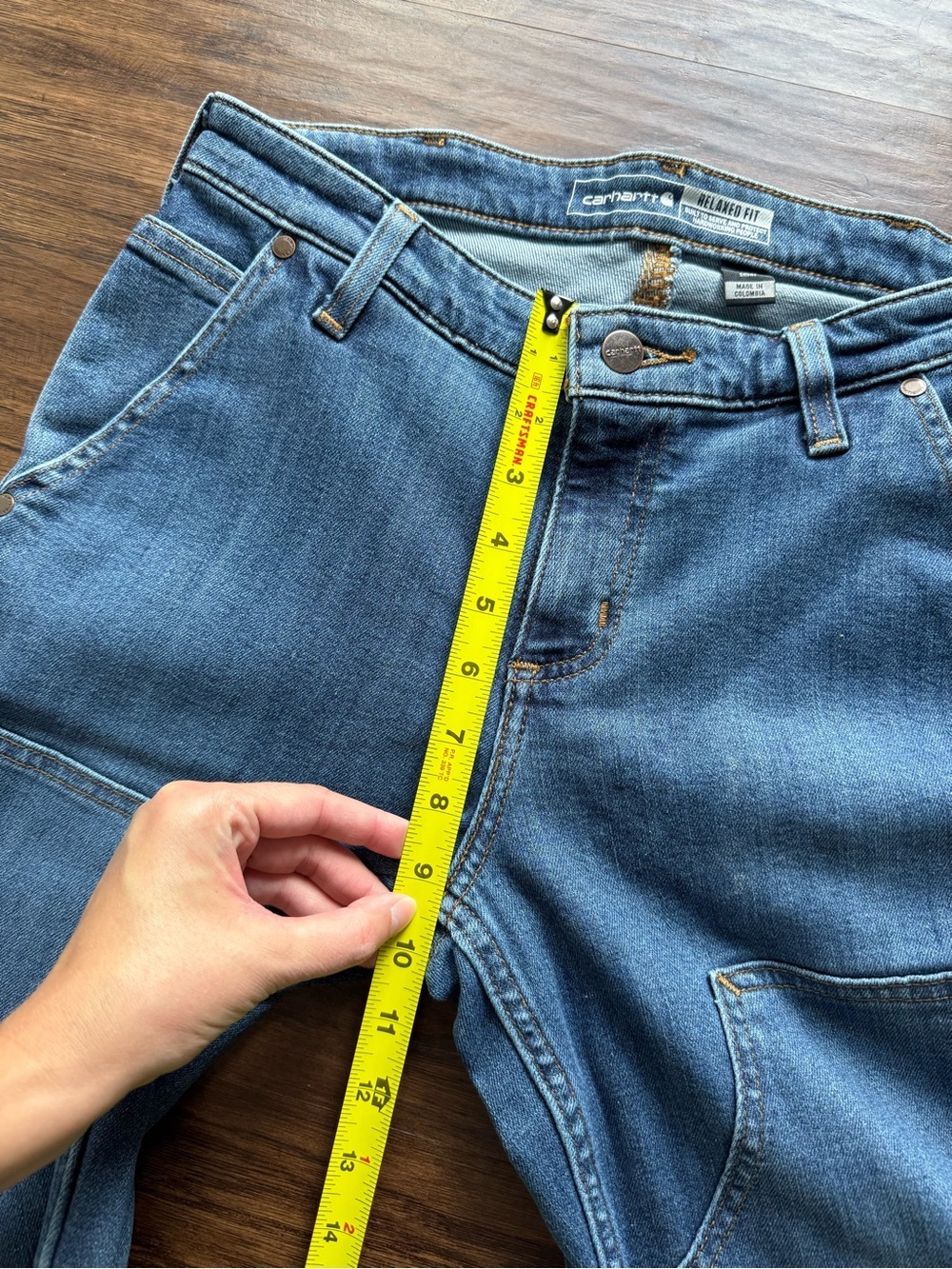 Carhartt women's Relaxed Fit Carpenter Jeans - Medium Blue Denim - Picture 11 of 13
